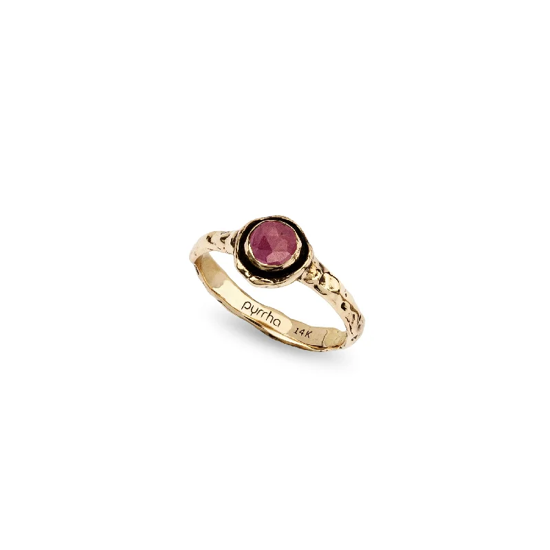 Narrow Ruby 14K Gold Faceted Stone Ring