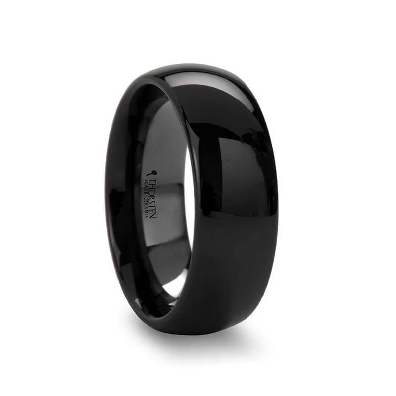 LANDON Domed Polish Finished Black Ceramic Ring