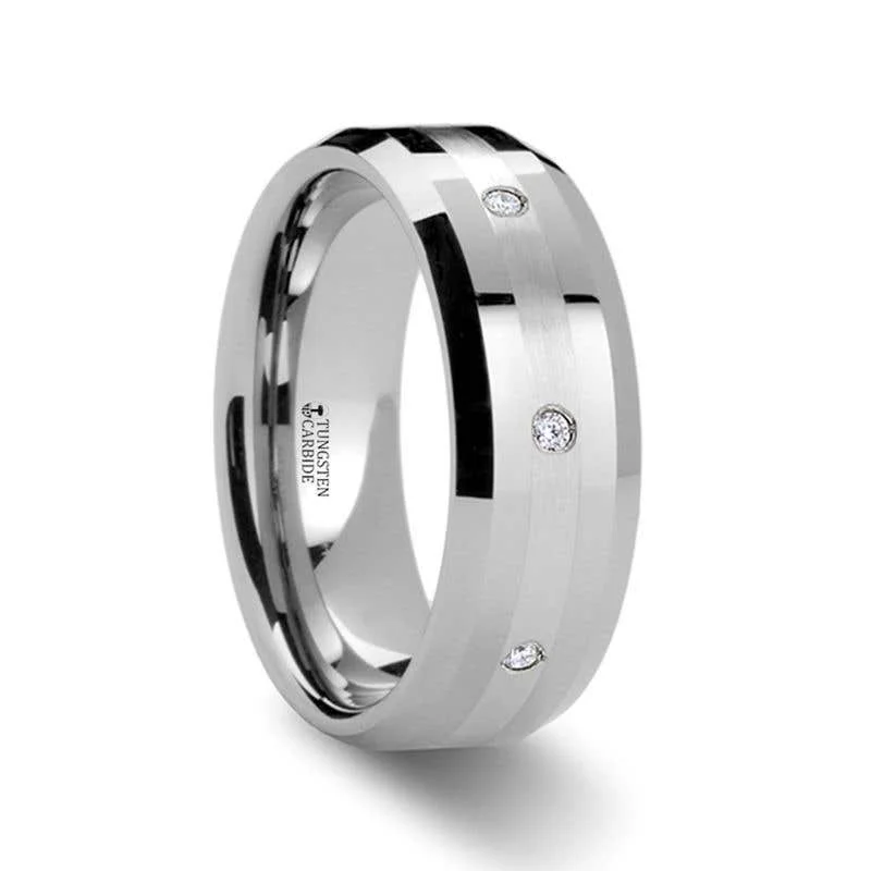 Thorsten NEWPORT Beveled Tungsten Diamond Carbide Ring with Platinum Inlay - 8mm