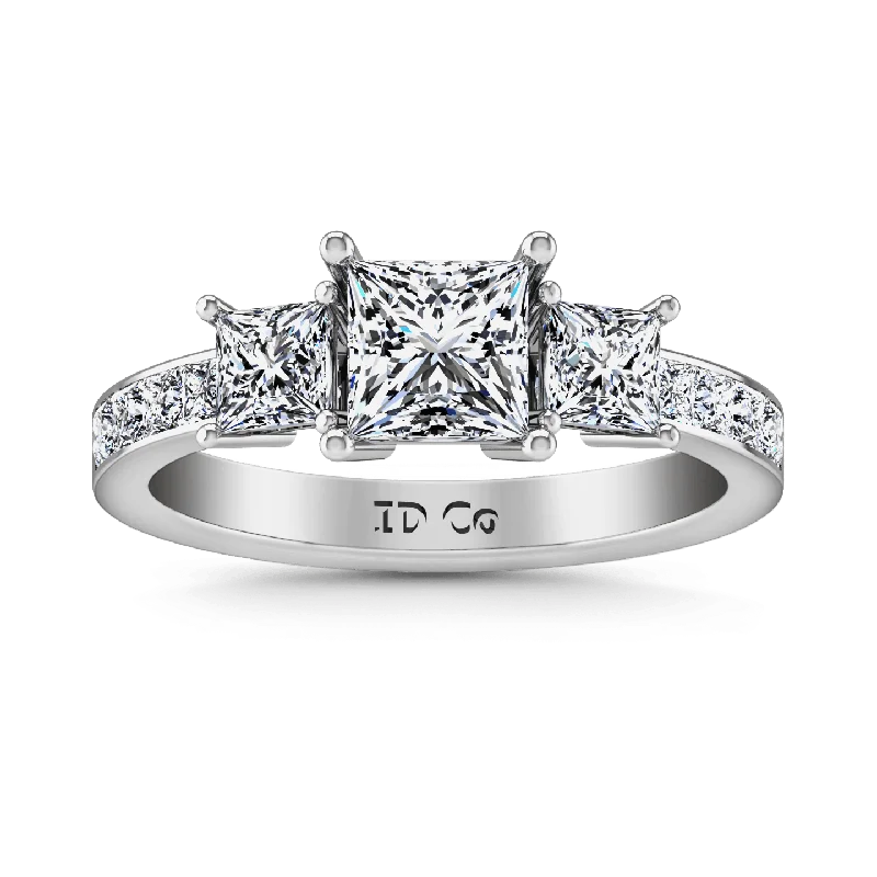 Three Stone Princess Cut Diamond Engagement Ring Rebecca 14K White Gold