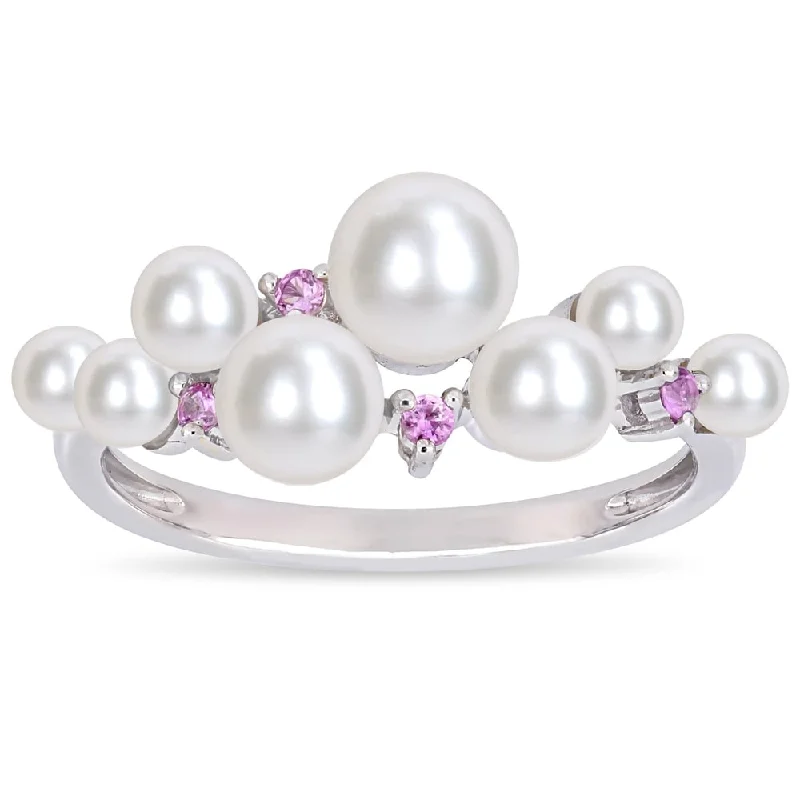 Miadora 10k White Gold Cultured Freshwater Pearl Pink Sapphire Ring (3-5.5mm)