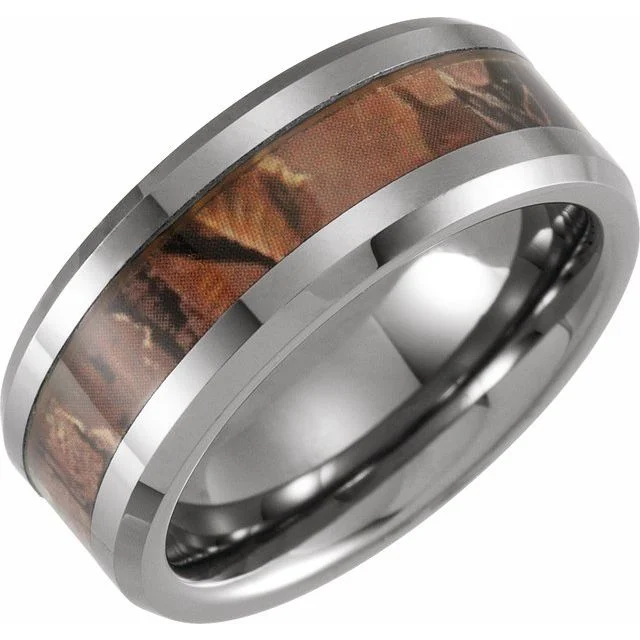 Tungsten 8 mm Beveled-Edge Band with Acacia Wood Inlay