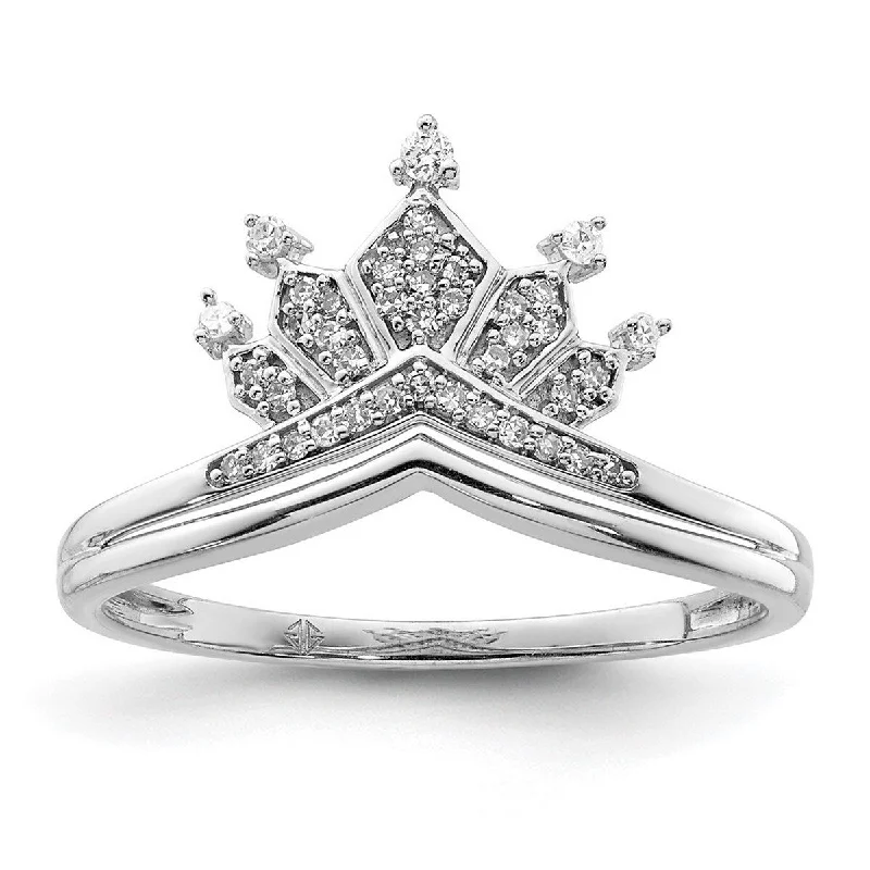 Curata 925 Sterling Silver Polished Prong set Open back Rhodium Plated Diamond Crown Ring