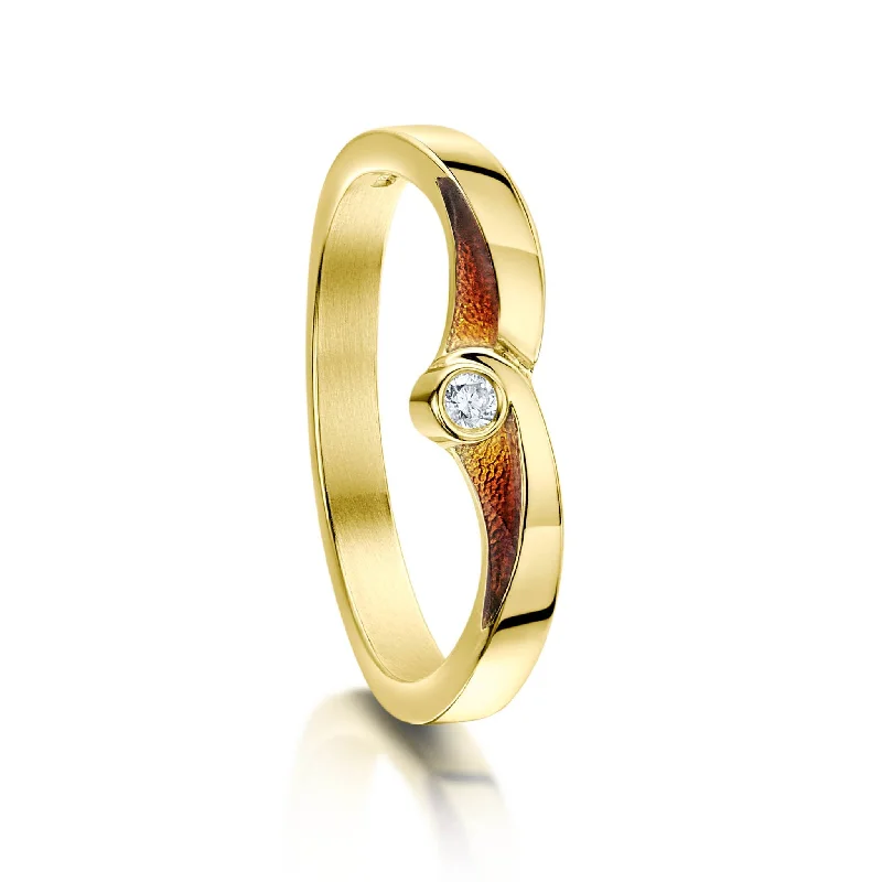 New Wave Solitaire 18ct Yellow Gold Ring in Fire Enamel