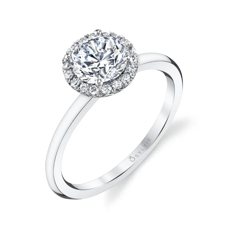 Sylvie Collection 14K White Gold Round Halo Engagement Ring Setting W. 1Ct Round