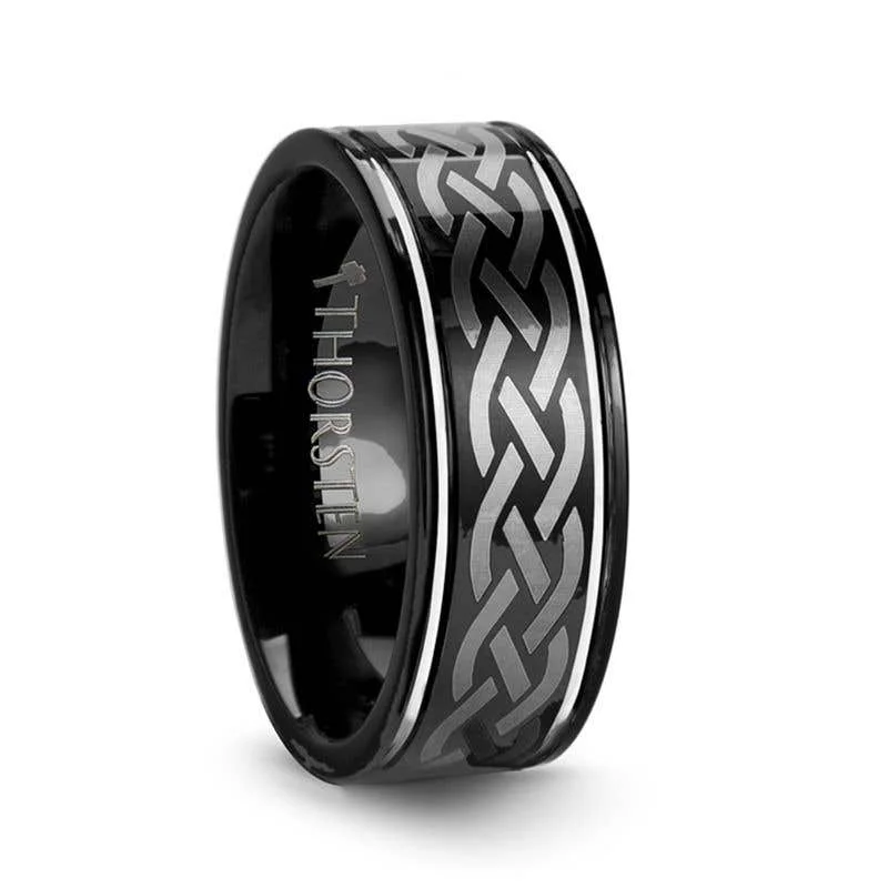 Thorsten KILDARE Celtic Engraved Design Black Tungsten Wedding Band - 8mm