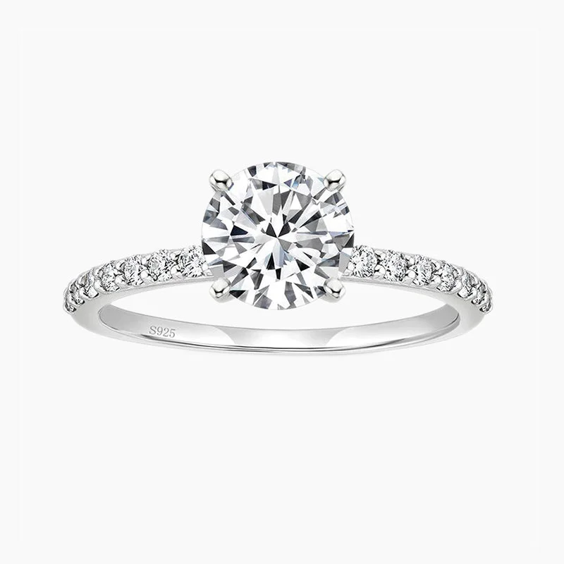 925 Sterling Silver Round Brilliant CZ Ring For Women