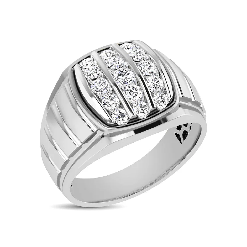 10K White Gold 1 Ct.Tw. Diamond Verticle Stripe Mens Fahion Ring