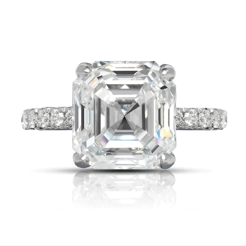 ADDISON 7 CARAT ASSCHER DIAMOND ENGAGEMENT RING PLATINUM GIA CERTIFIED G COLOR VVS1 CLARITY BY MIKE NEKTA NYC