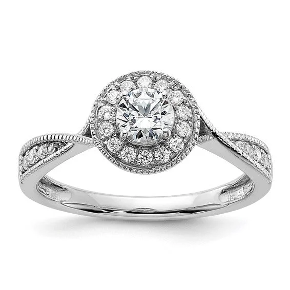 10k White Gold Lab Grown Diamond SI1/SI2, G H I, Halo Twist Engagement Ring