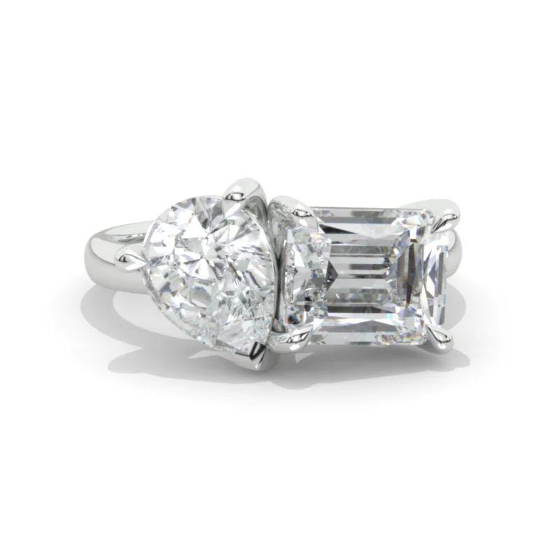 3 Carat Giliarto Emerald Cut with Pear Cut Paired Moissanite Two-Stone East-West Engagement Ring