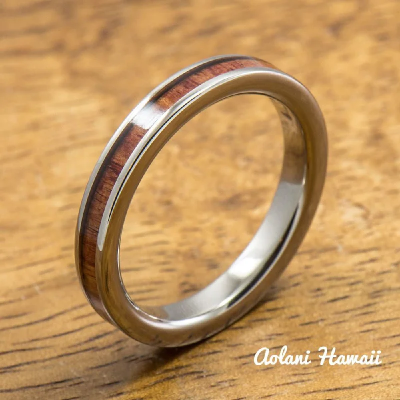 Titanium Ring with Tulip Wood Inlay (3mm width, Flat Style)