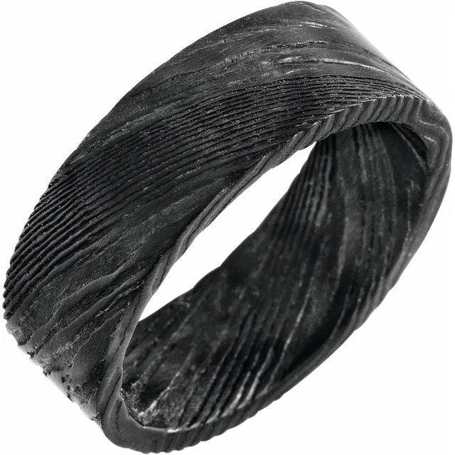 Damascus Steel 8 mm Flat Black Patterned Band