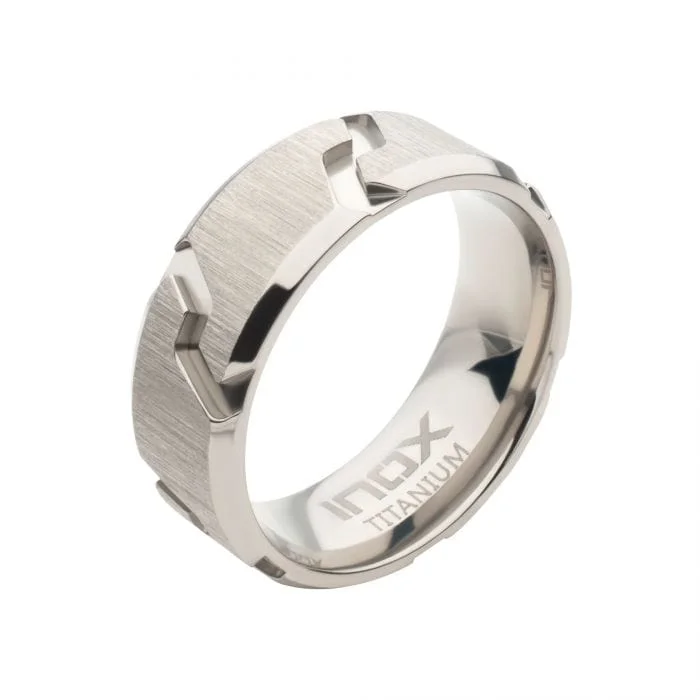 Silver Tone Titanium Tread Pattern Band Ring