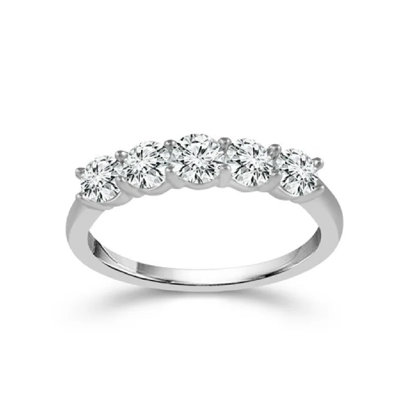 14K White Gold Five Stone Diamond Band