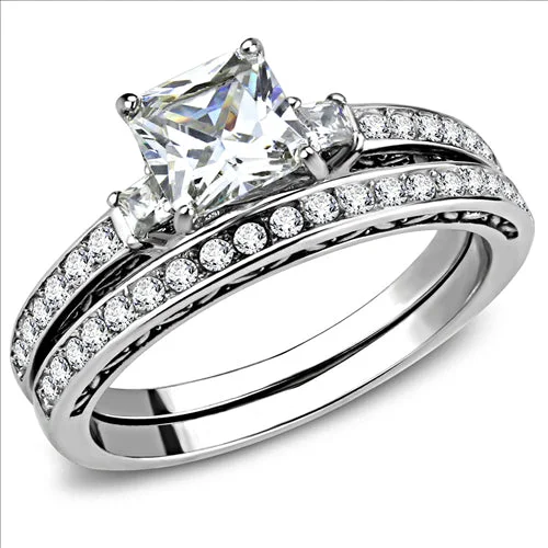 CJE3510 Wholesale Women's Stainless Steel High polished AAA Grade CZ Clear Ring Set