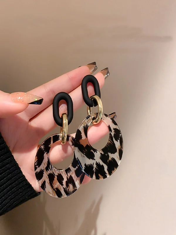 Leopard Pattern Chain Drop Earrings