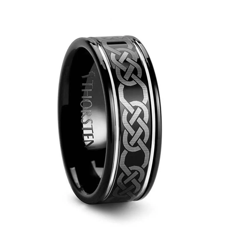 Thorsten KILKENNY Black Tungsten Ring with Celtic Pattern - 8mm