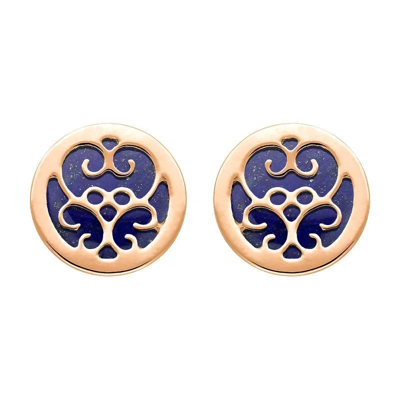 9ct Rose Gold Lapis Lazuli Flore Filigree Stud Earrings