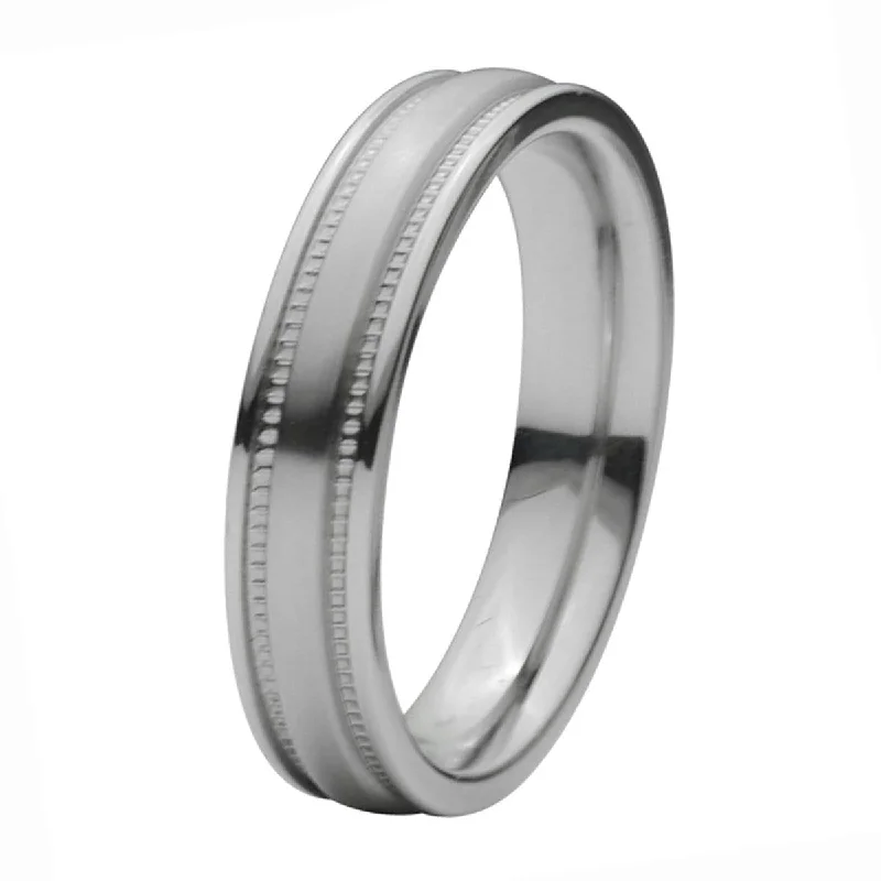 Silver Tone Titanium 5mm Fancy Groove Border Band Ring