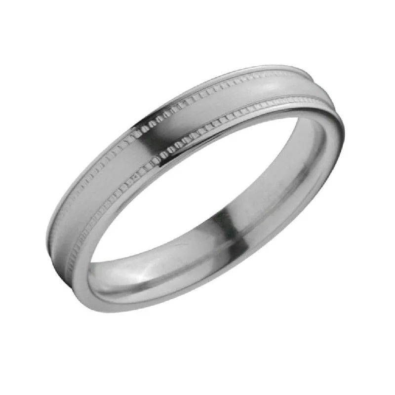 Silver Tone Titanium 4mm Fancy Groove Border Band Ring