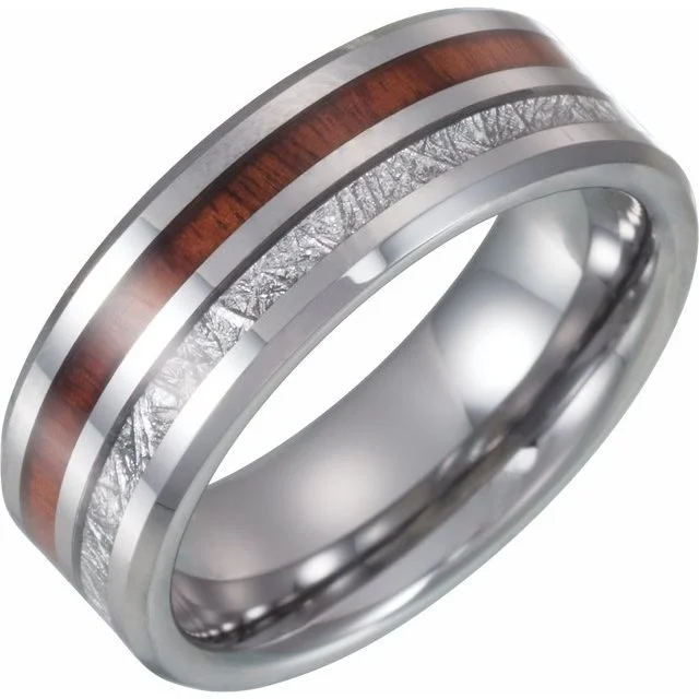 Tungsten Band with Imitation Meteorite & Wood Inlay