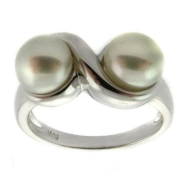 DaVonna Sterling Silver 7-8 mm White Freshwater Button Pearl Ring