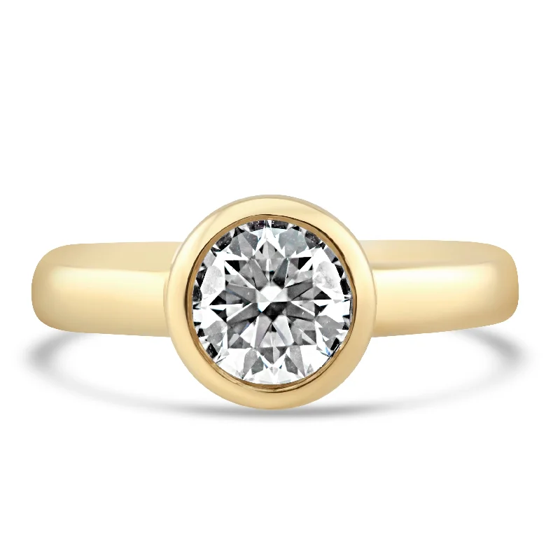 14k Yellow Gold 1.00ct Lab Grown Round Diamond Bezel Engagement Ring