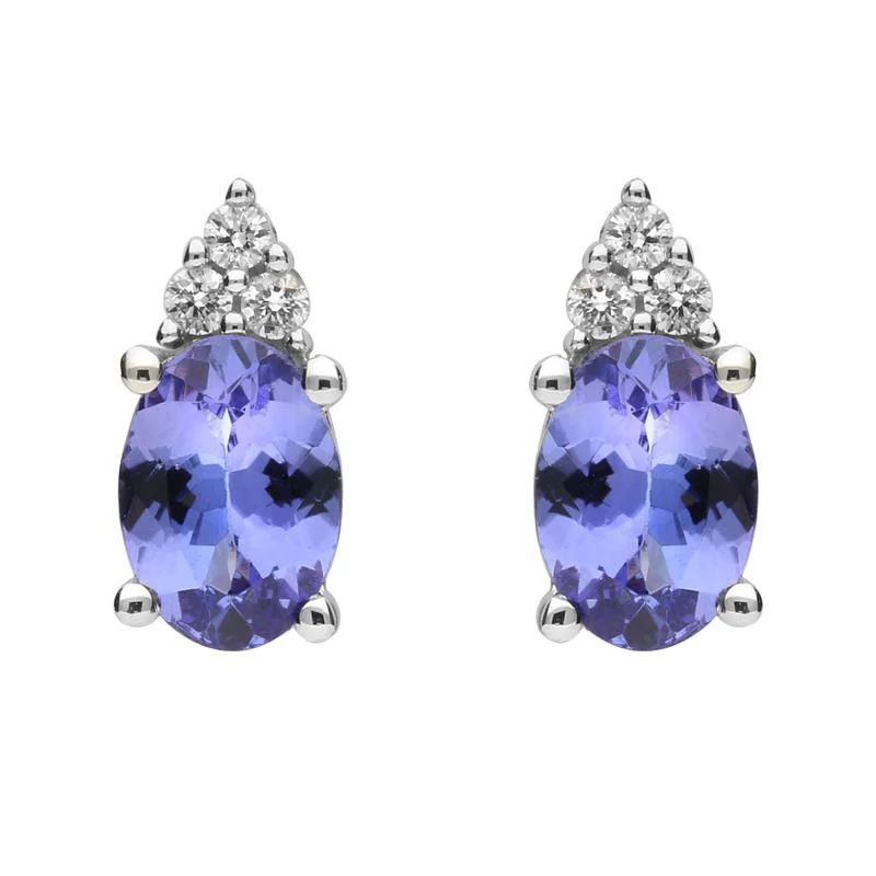 18ct White Gold Tanzanite and Diamond Drop Stud Earrings