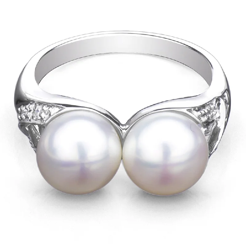 DaVonna Silver White Freshwater Pearl and White Topaz Size 7 Ring (8-9 mm)