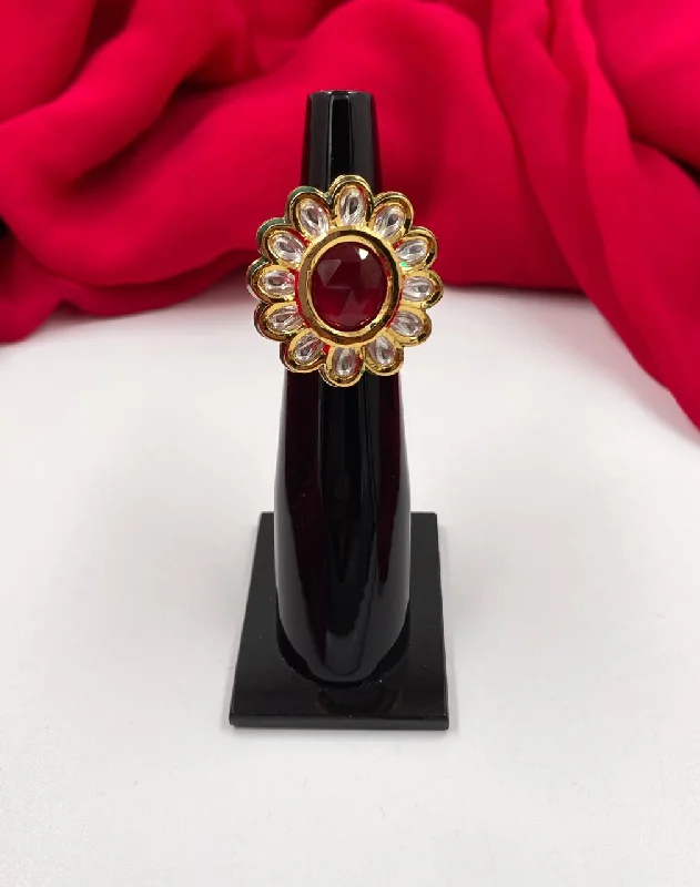 Traditional Gold Plated Ruby Kundan Finger Ring By Gehna Shop