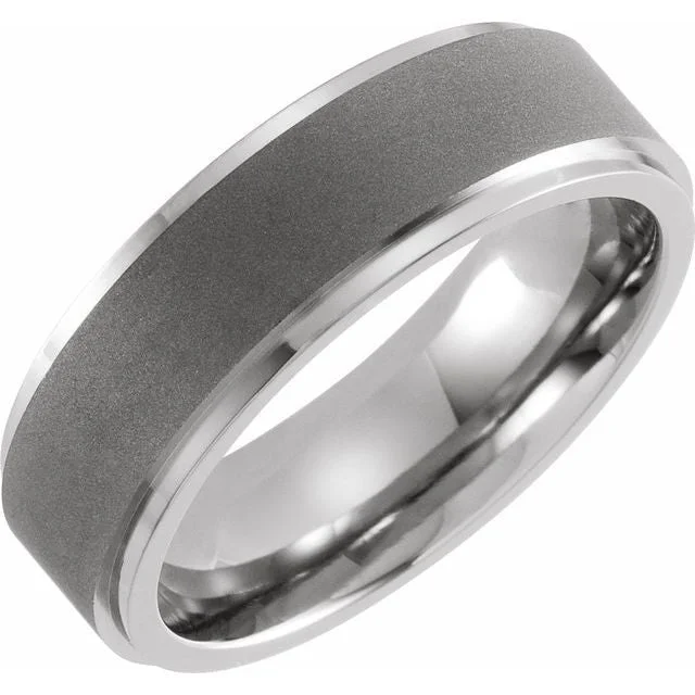 Titanium 7 mm Ridged Oxidized and Polished Band