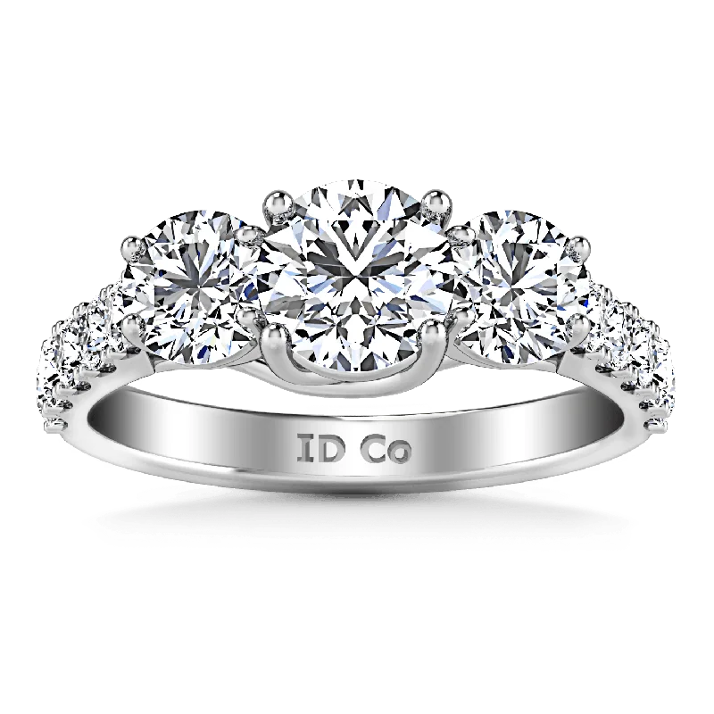 Round Diamond Three Stone Engagement Ring Victoria 14K White Gold