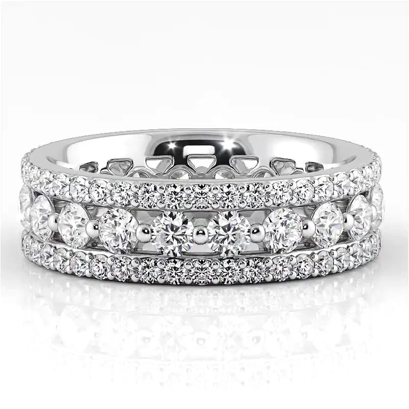 2.29 ct. Round Diamond Triple Row Wedding Band