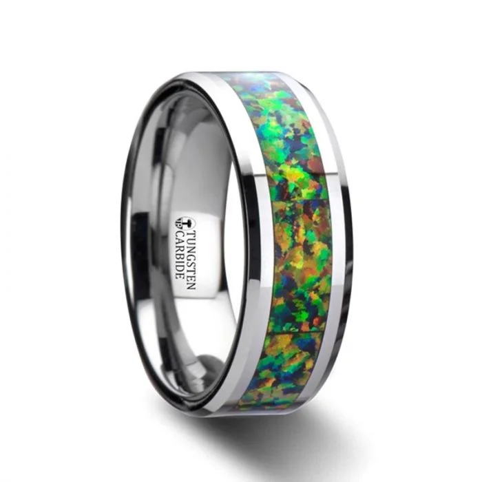 Thorsten ETHEREAL Tungsten Carbide Ring with Blue & Orange Opal Inlay - 8mm