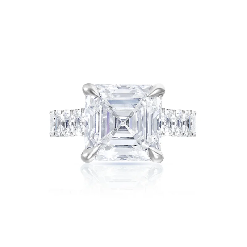 11 Carats Asscher Cut Lab Grown Diamond Engagement Ring. IGI Certified