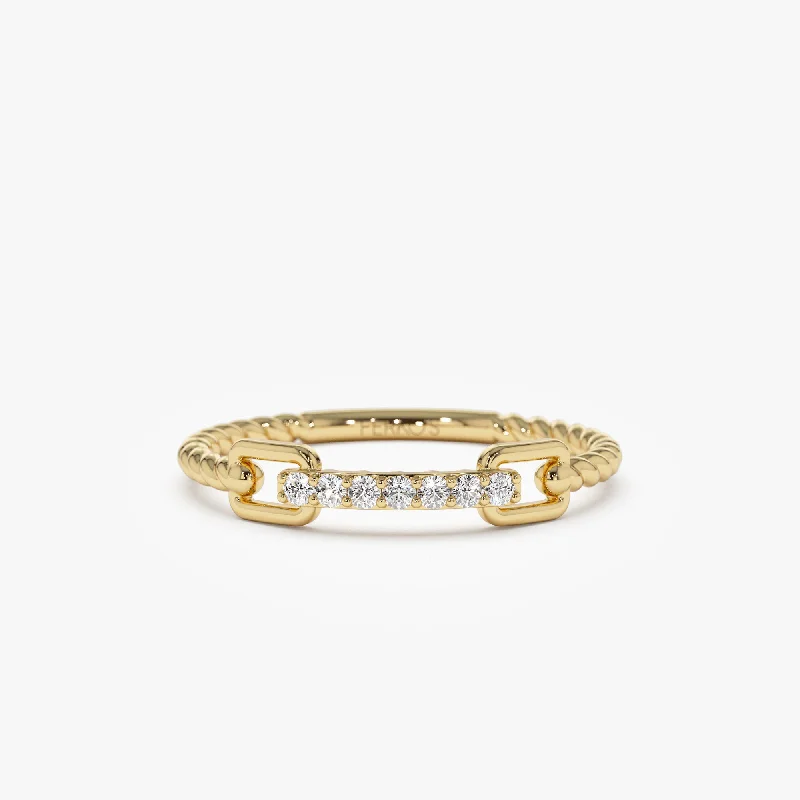 14k Braided Stackacble Pave Diamond Ring