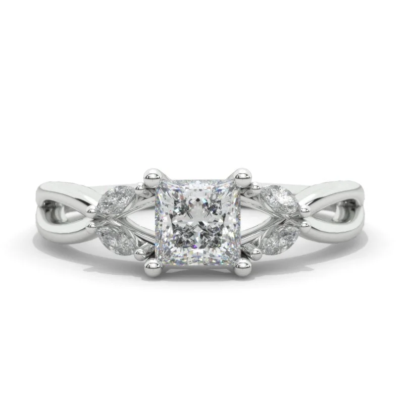 Princess Cut Moissanite Twisted Shank Engagement Ring