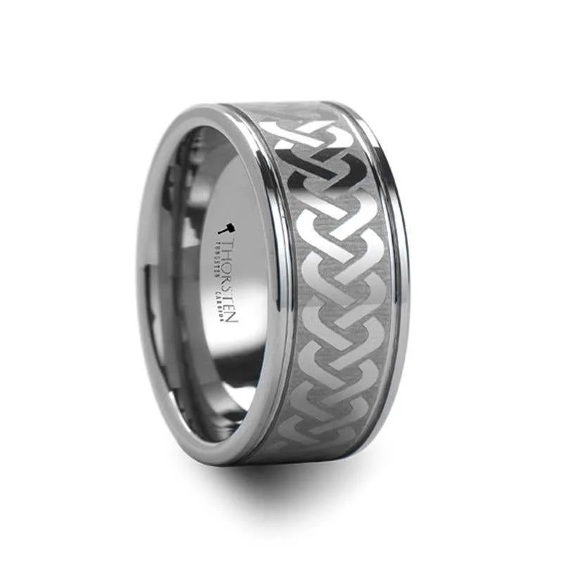 Thorsten MCKINNEY Celtic Knot Laser Engraved Tungsten Wedding Ring Wide - 10mm