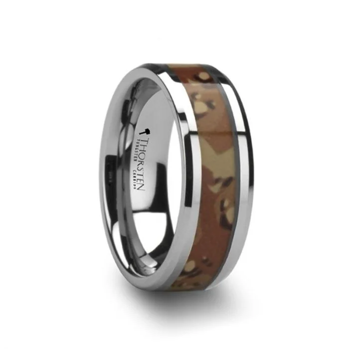 CRUSADER Tungsten Wedding Ring with Military Style Desert Camo Inlay