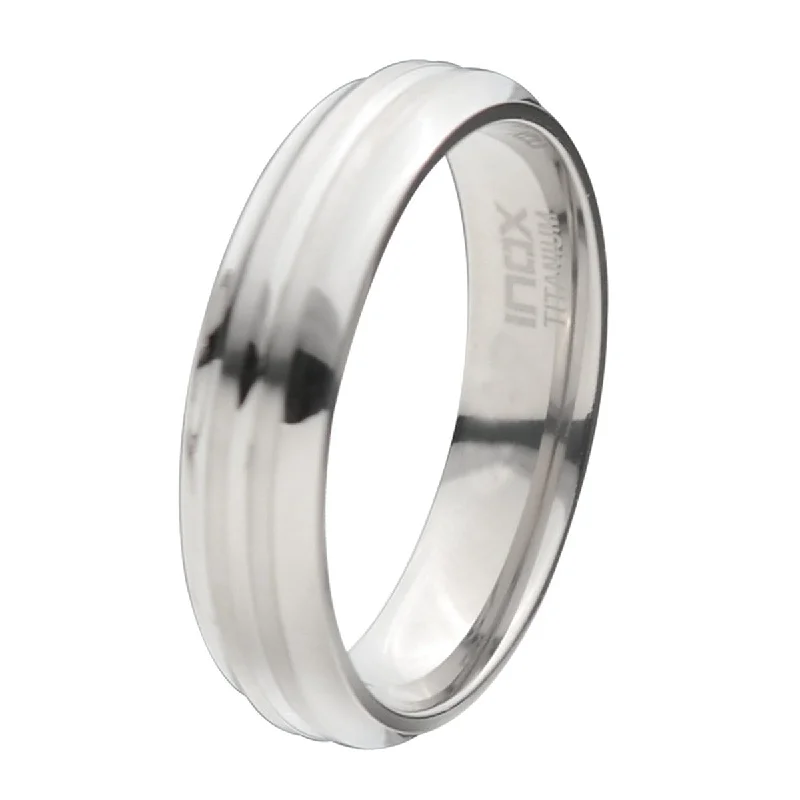 Silver Tone Titanium 6mm Deep Groove Pattern Classic Band Ring