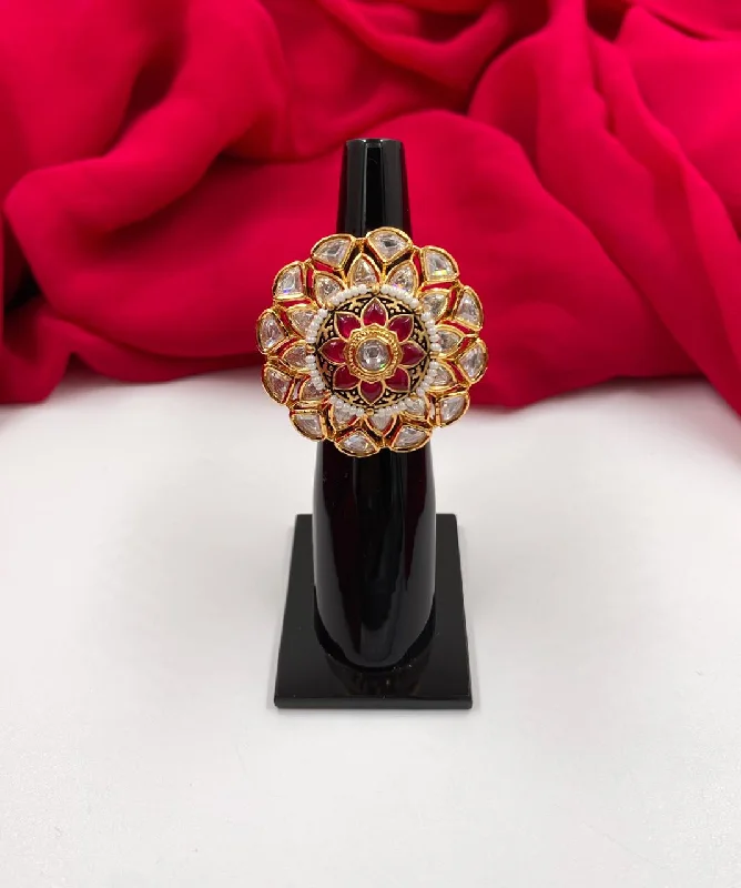 Gold Plated Antique Adjustable Rotating Kundan Finger Ring By Gehna Shop