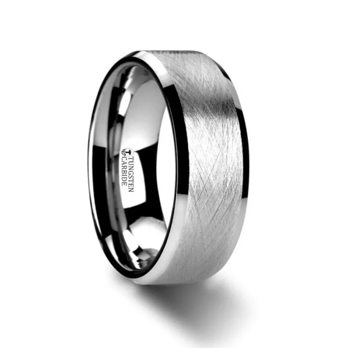 THORNE Flat Tungsten Carbide Ring with Wire Brushed Finish and Beveled Edges