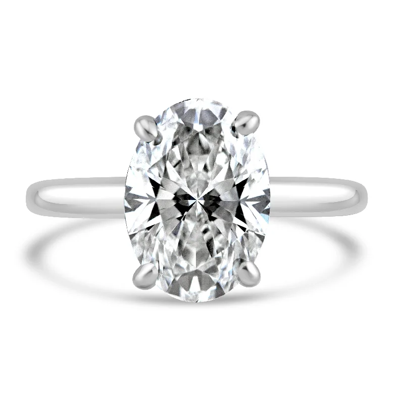 14k White Gold 3.00ct Lab Grown Oval Diamond Solitaire Engagement Ring