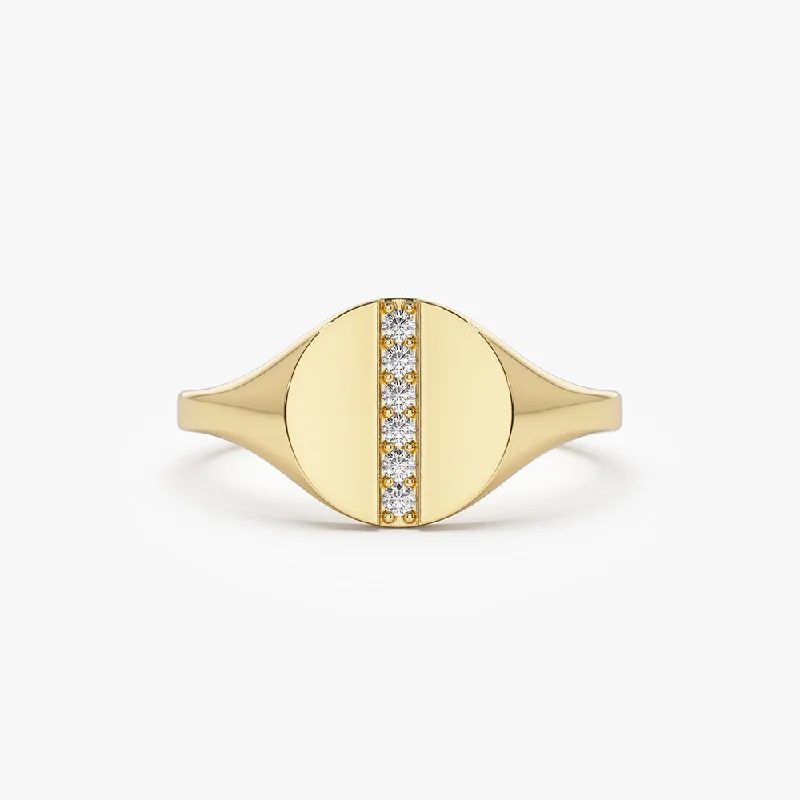 14k Pave Diamond Line Signet Pinky Ring