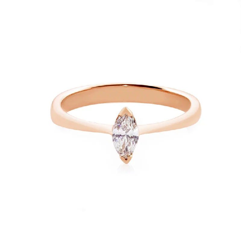 Certified Marquise Cut Diamond Solitaire Ring in Rose Gold