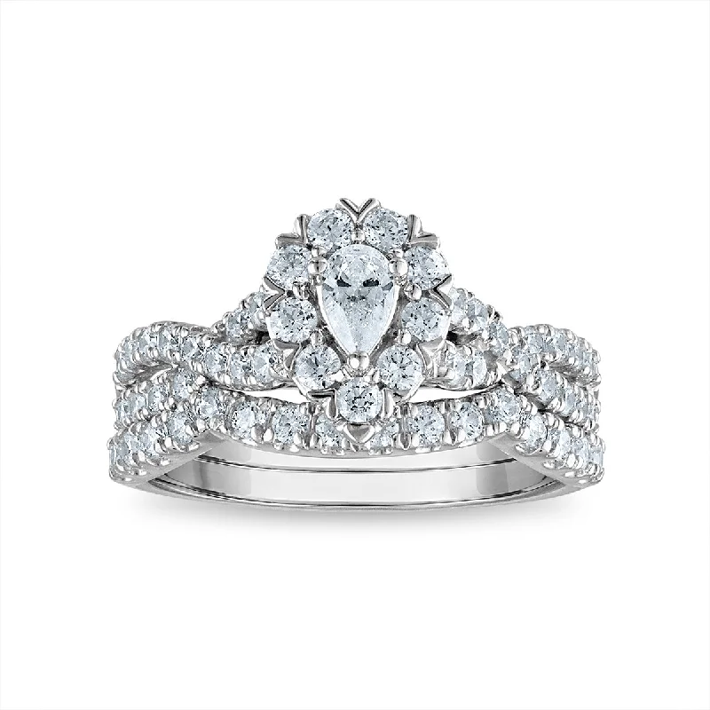 LoveSong 88 EcoLove 1 1/4 CTW Lab Grown Diamond Halo Bridal Set Ring in 14KT White Gold