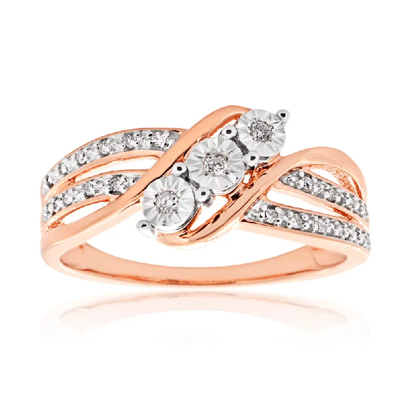 9ct Rose Gold Ring With 23 Brilliant Cut Diamonds