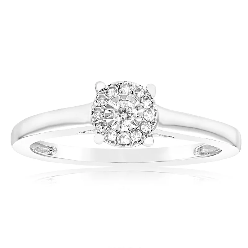 9ct White Gold 10 Points Diamond Ring with 13 Brilliant Cut Diamonds