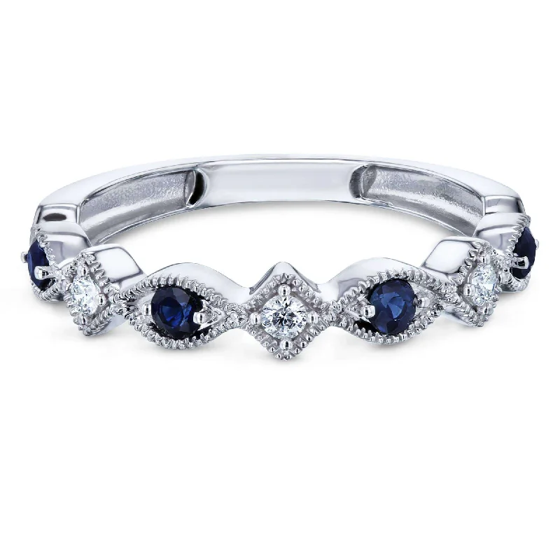 Alternating Sapphire and Diamond White Gold Ring